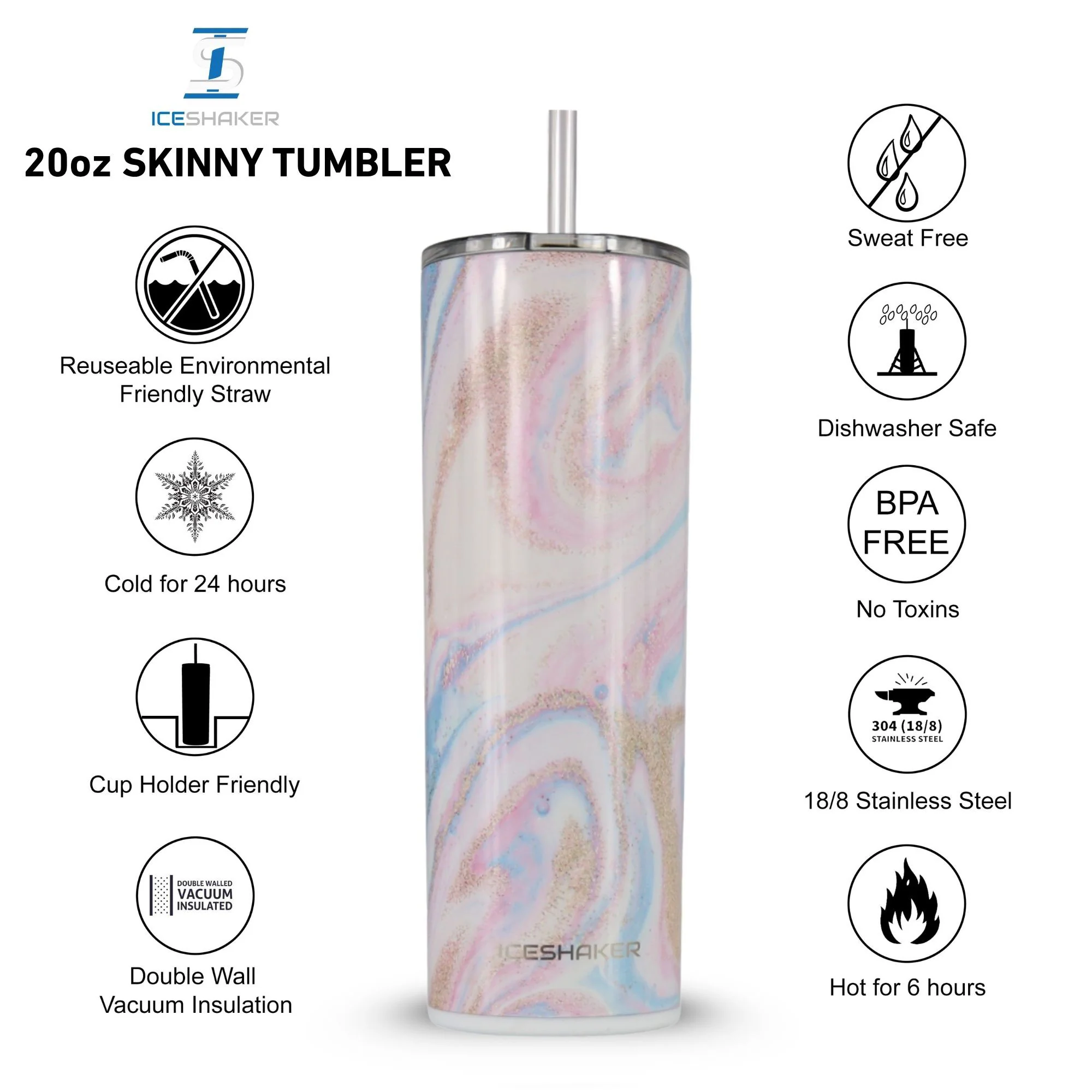 20oz Insulated Skinny Tumbler with Push Down Lid - Image 13