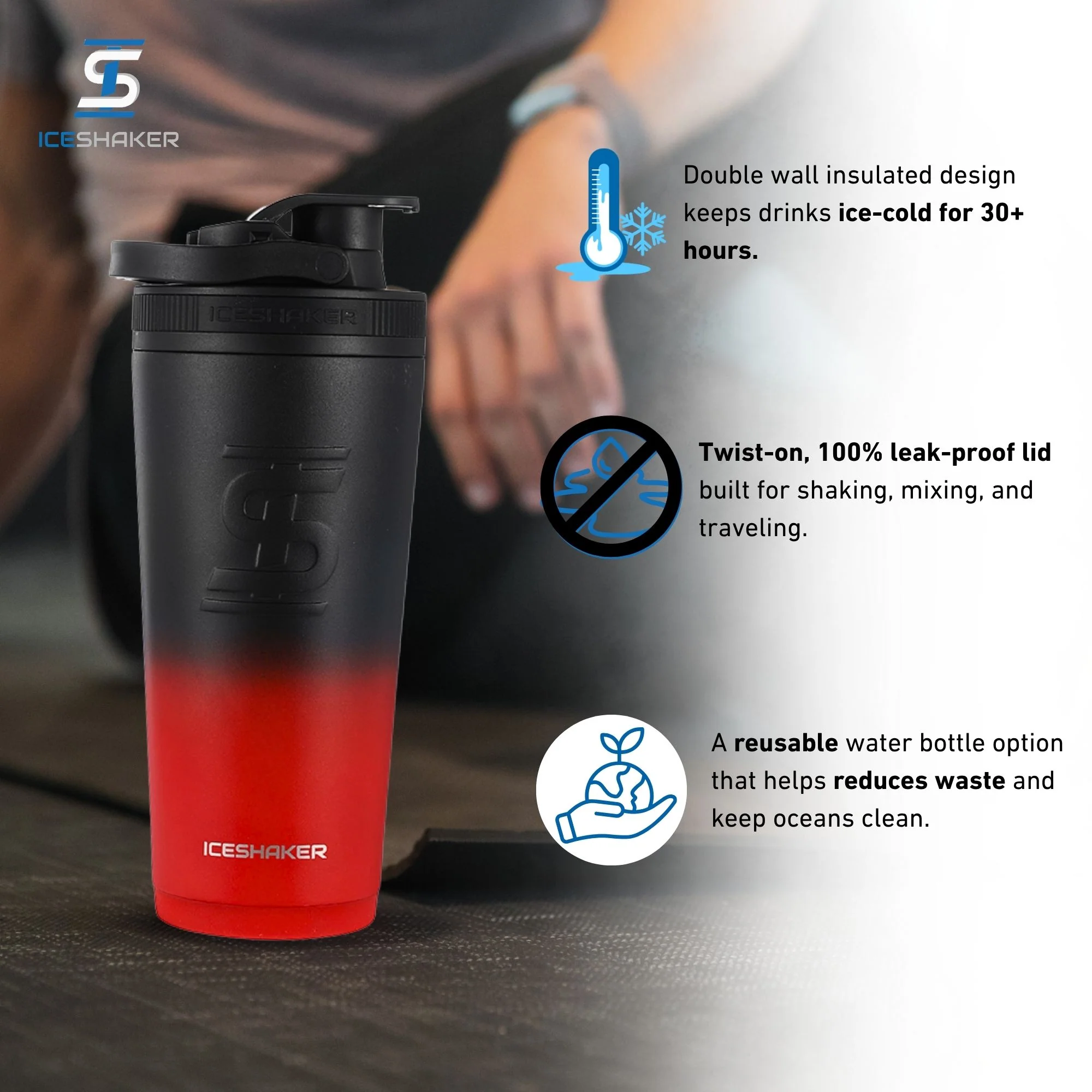 26oz Ice Shaker - Red Black Ombre - Image 4