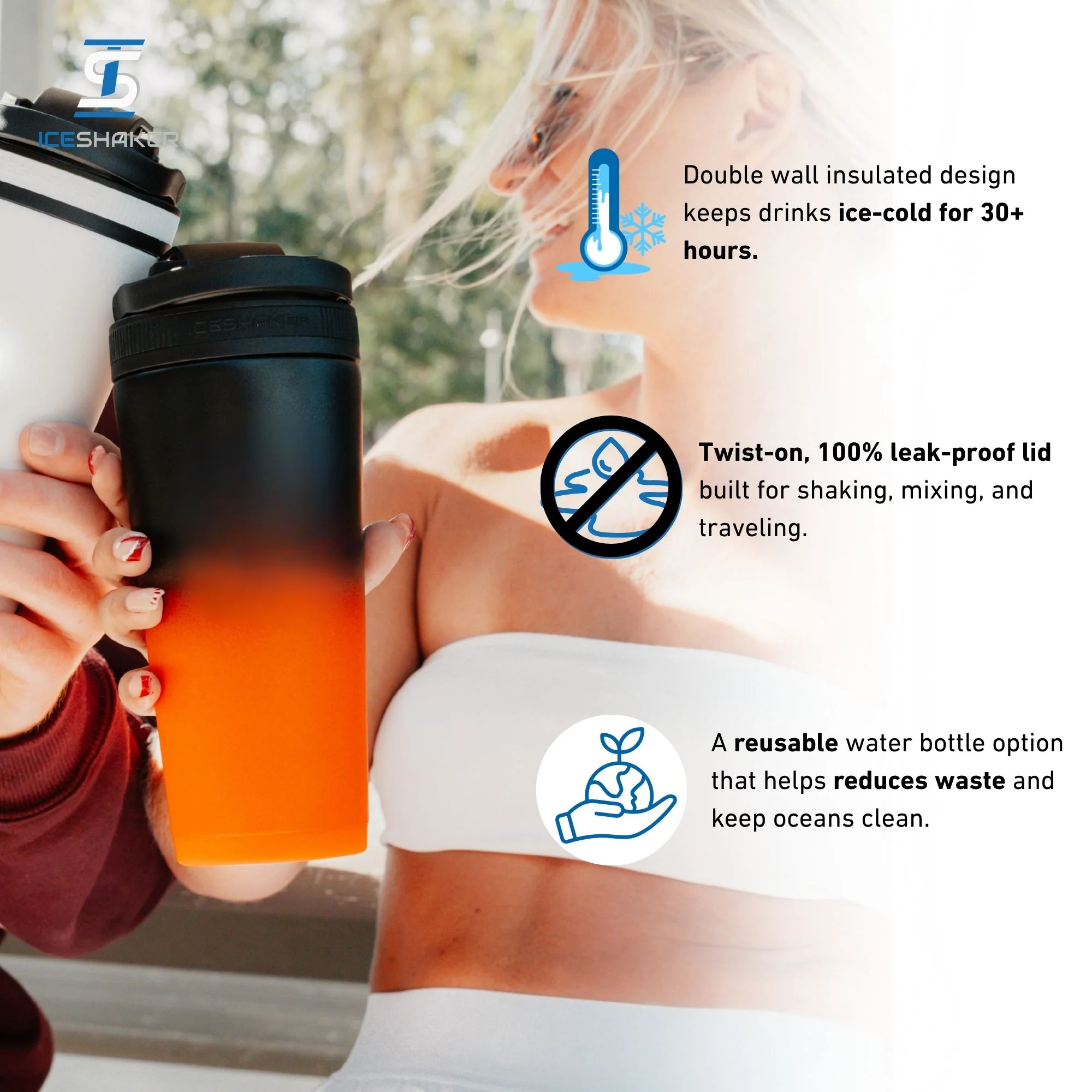 Ice Shaker Ombre Series 26oz Shaker Bottle - Orange Black Ombre - Image 3