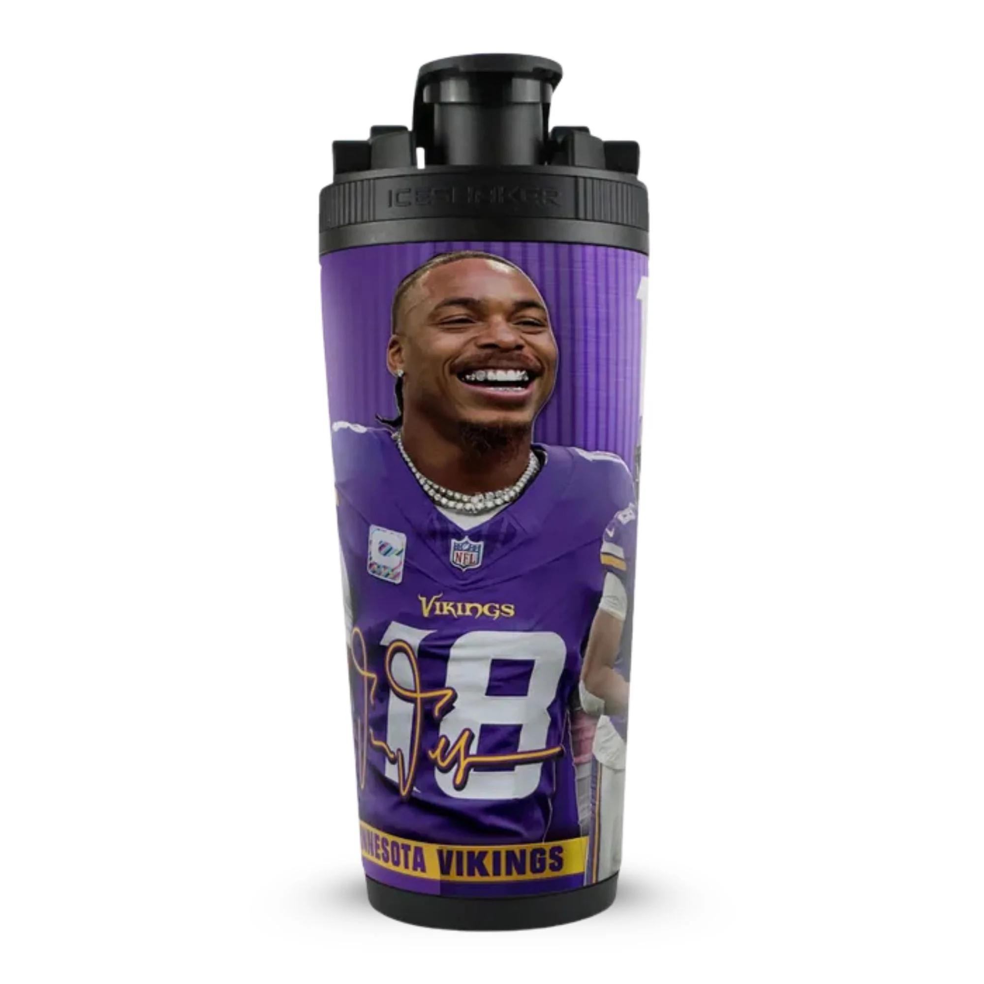 Official Justin Jefferson Minnesota Vikings 4D 26oz Ice Shaker - Image 2