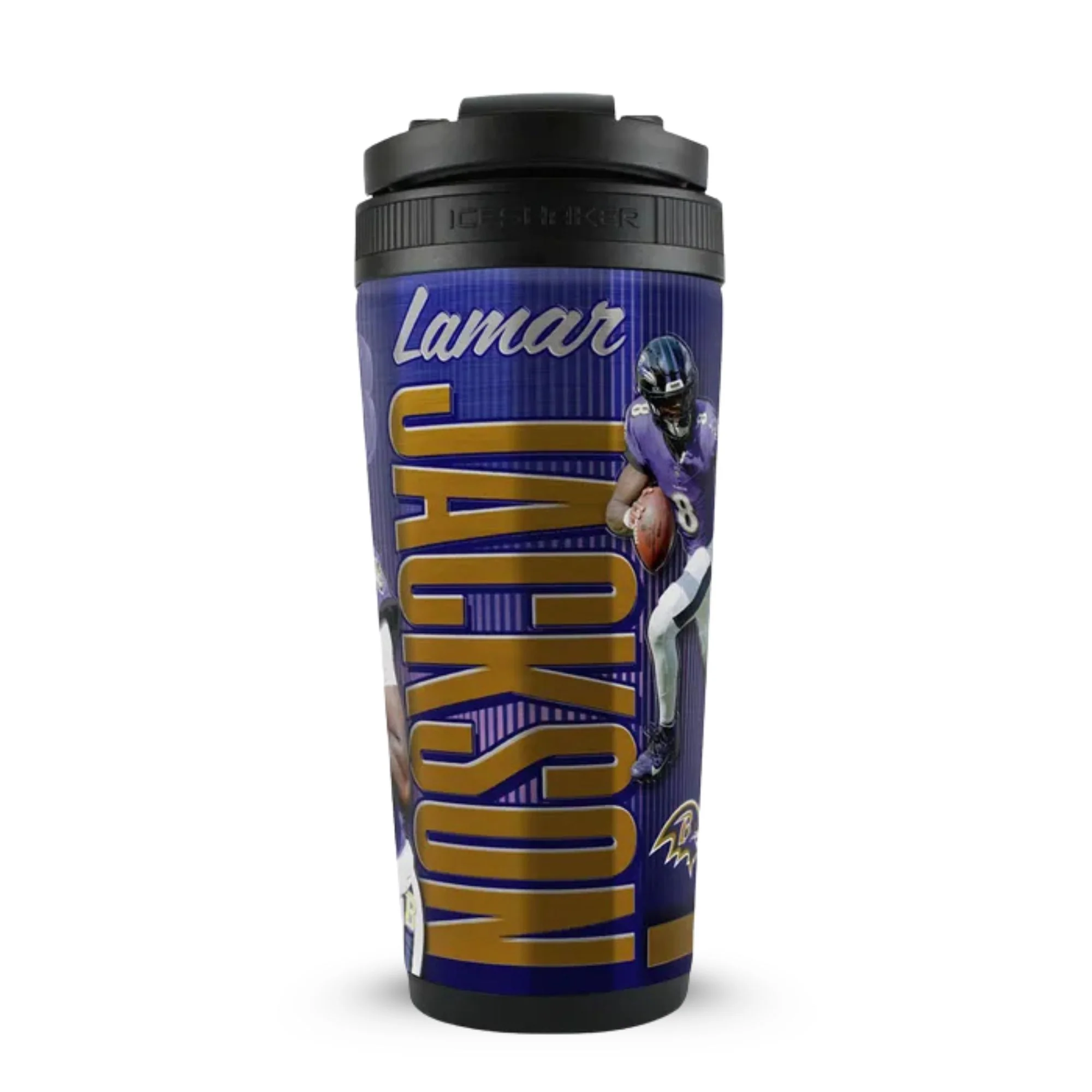 Official Lamar Jackson Baltimore Ravens 4D 26oz Ice Shaker - Image 3