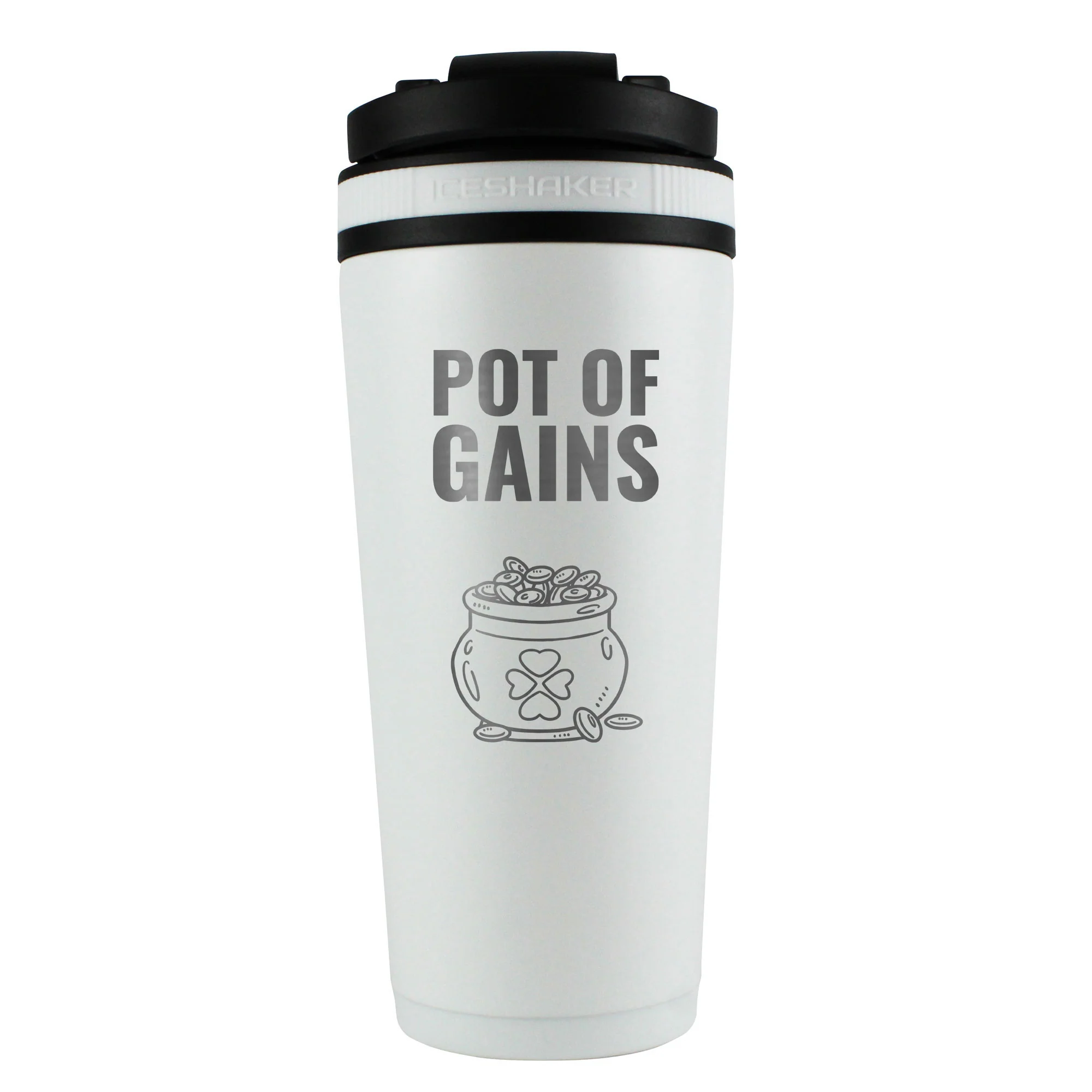 St. Patrick's Day Pot-O-Gains 26oz Ice Shaker - White